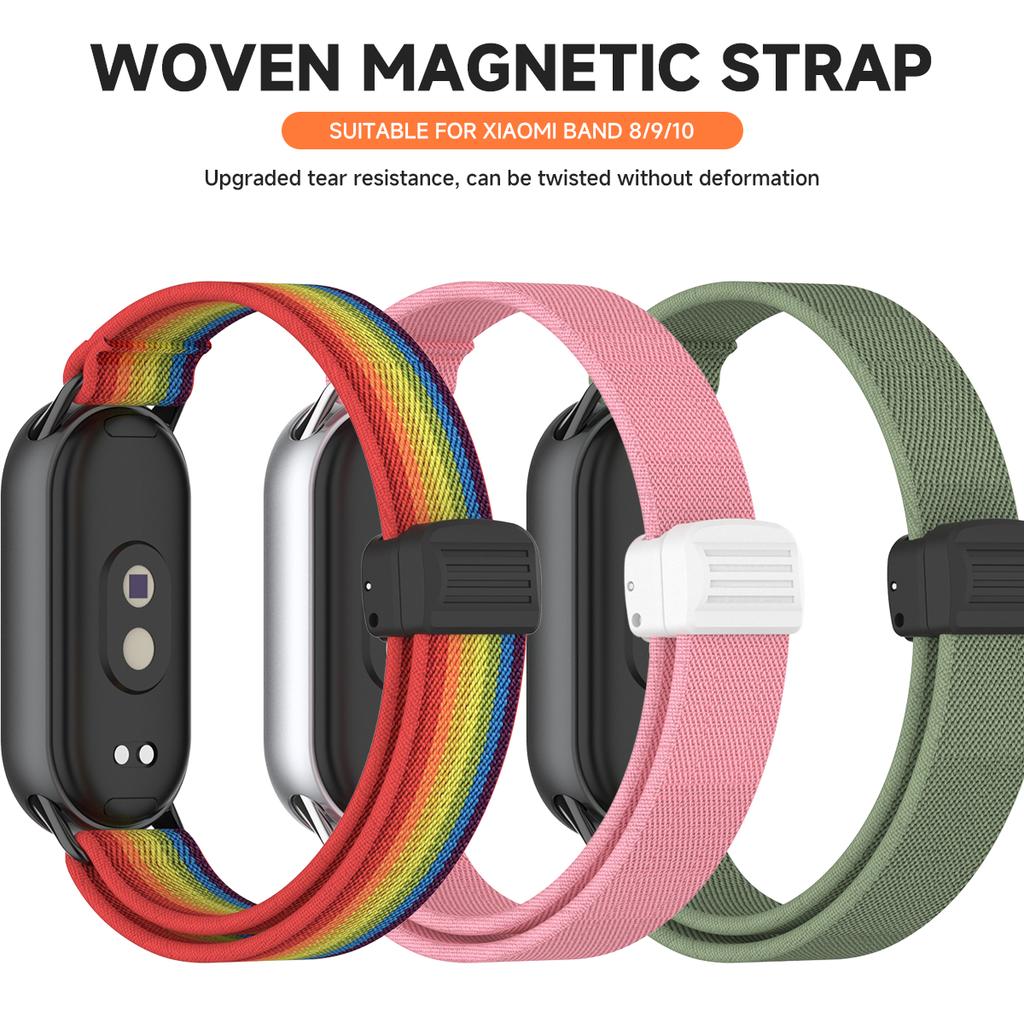 Эластичный нейлоновый ремешок для Xiaomi Band 10/9/8 Магнитный плетеный спортивный ремешок для Miband 10 9 8 NFC Смарт-часы Запасной браслет