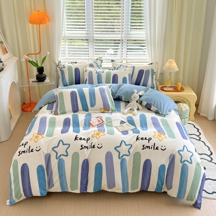 Утолщенный потертый комплект из четырех предметов, осенне-зимний комплект из хлопка из 4 предметов, простыня, пододеяльник, комплект наволочек, постельное белье.