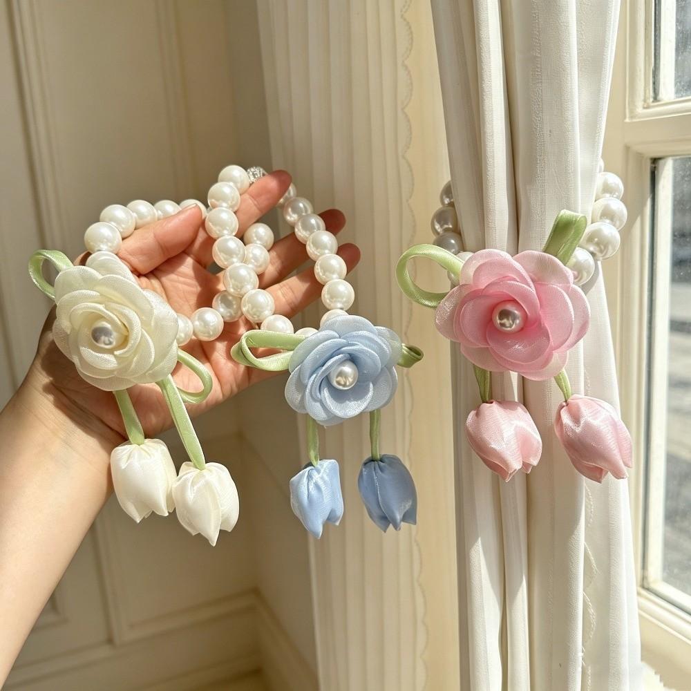 Beautifully Flowers Curtain Straps Magnetic Sheer Curtains Tiebacks Pearl Curtain Buckle Bedroom