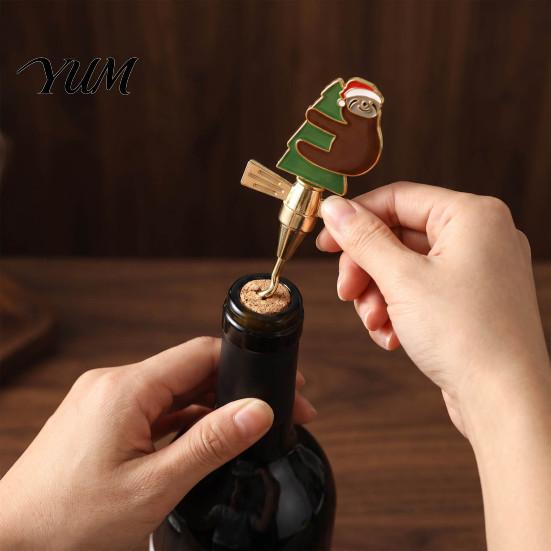 Zinc Alloy Wine Corkscrew Christmas Bottle Opener, Enamel Hat/Gift/Bear/Dachshund Design, Ergonomic Opener Double Wing Handle Corkscrew, Decorative