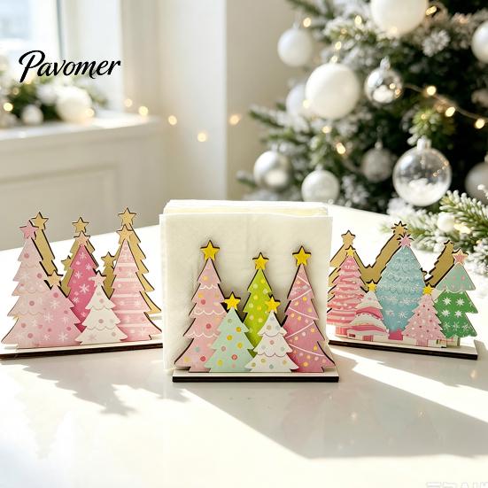 Xmas Party Home Decor Christmas Tree Shaped Napkin Holder, Wooden Vertical Paper Modern Roll Holder Towel Stand, Decorative Tissue Stand for
