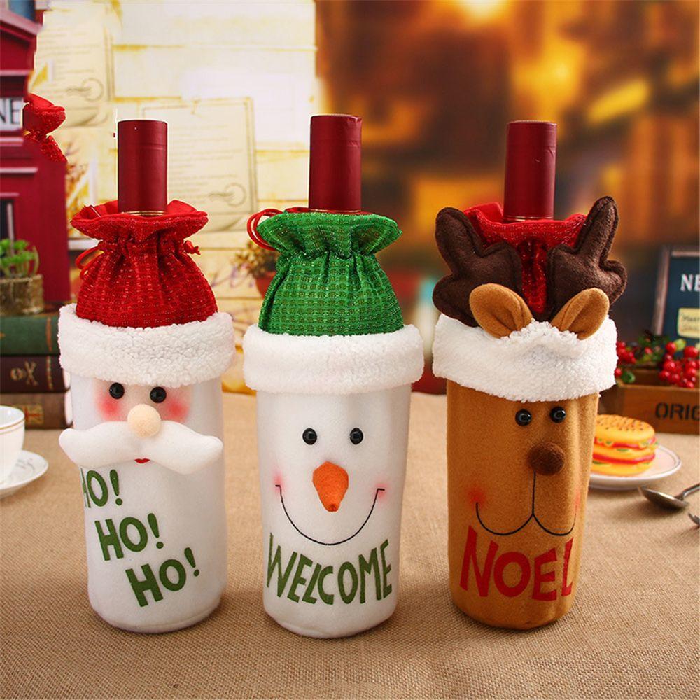 Colorful Snowman Santa Claus Champagne Package Dinner Table Decor Christmas Wine Bottle Cover Bag