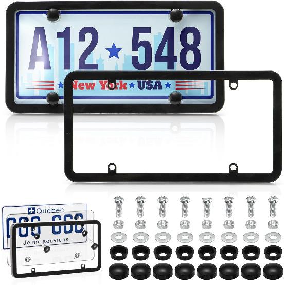Nicunom 2 Pack Clear License Plate Covers and Frames Combo, License Plate Frame with Protector, Universal Car License Plate Shield Holder for