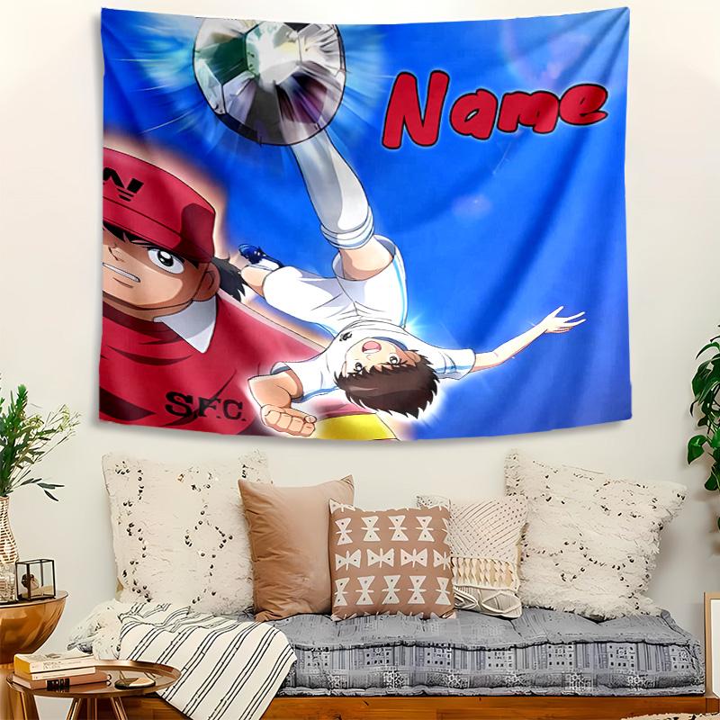Personalized Captain Tsubasa Dream Team Background Tapestry,Custom Name Birthday Party,Multifunctional Wall Decoration for Home Decor,Various Occasion