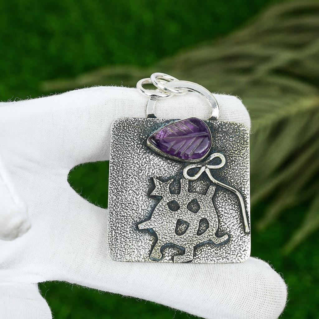 Sisters Day Deal Carved African Amethyst Gemstone New Pendant Jewelry 925 Silver