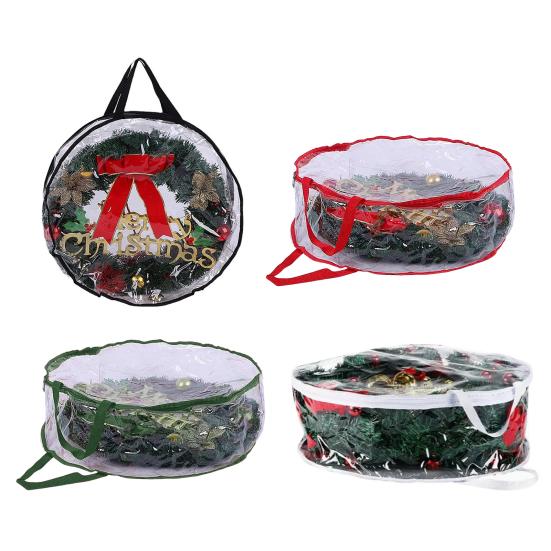 Christmas Wreath Storage Bag with Handle Zipper Closure Large Capacity Transparent Garlands