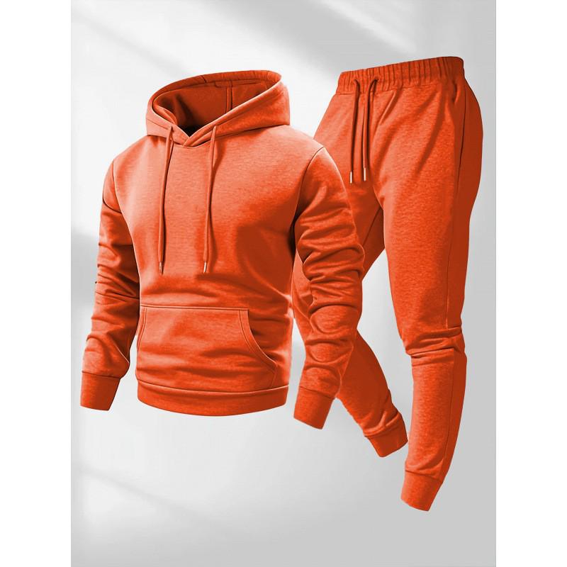 Спортивный костюм-худи и штаны для мужчин, 250 г, модный, однотонный