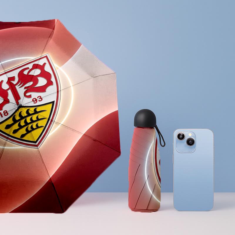 VfB Stuttgart Football Pattern Printed Mini 5 Folds 8 Ribs Compact Umbrella Windproof Waterproof Lightweight Portable Folding
