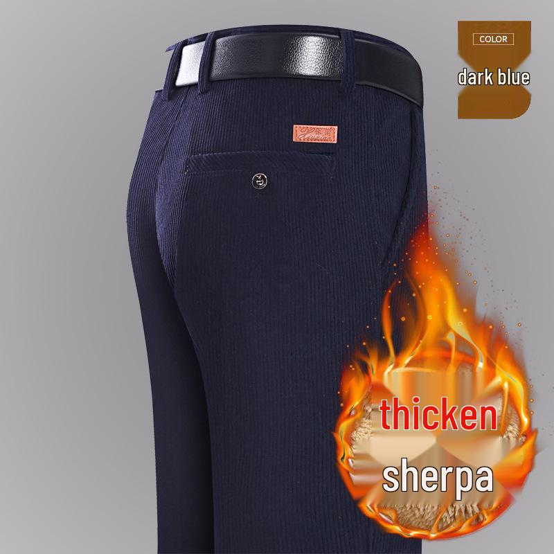 Мужские осенне-зимние брюки из вельвета с велюровым ворсом - Высокая талия, прямая штанина, свободный крой, повседневные брюки для среднего и пожилого возраста