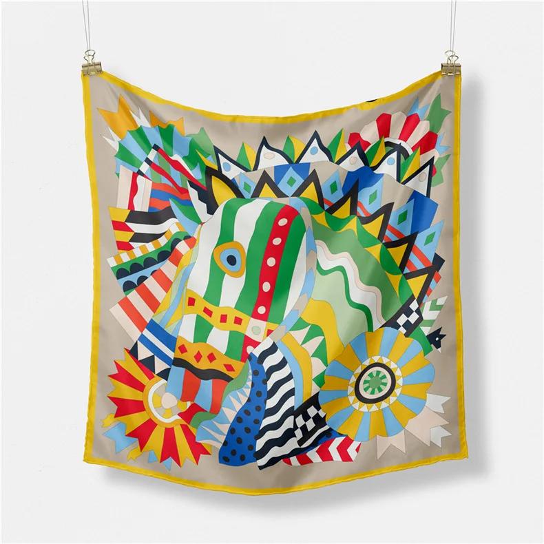 Luxury Print Silk Square Scarf Women Spring Neck Tie Shawl Wraps Female 53cm Hair Hand Wrist Headkercheif Hijab Bandana