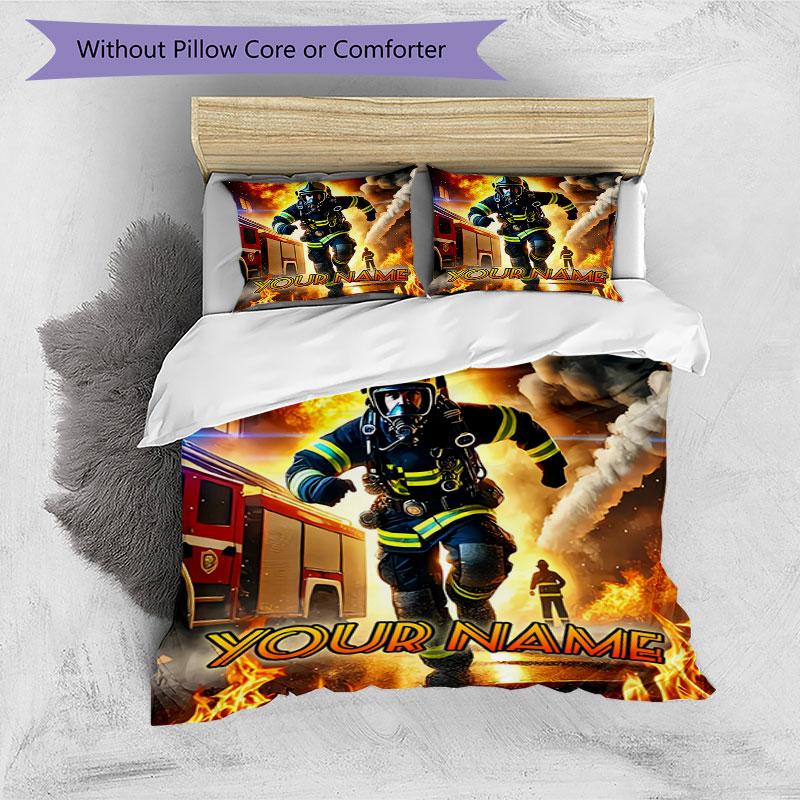 3PC Custom Name Firefighter Bravery Bedding Set Duvet Cover Closure Includes 1 Duvet Cover & 2 Pillowcases for Bedroom