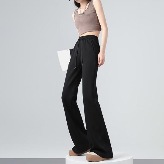 Women Flared Pants Elastic High Waist Adjustable Drawstring Athletic Loose Pants with Pockets