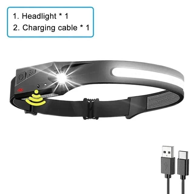 Светодиодный датчик налобный фонарь USB перезаряжаемый светодиодный налобный фонарь со встроенной батареей налобный фонарь для кемпинга и рыбалки
