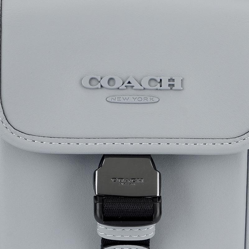 Coach Racer Phone 11 Логотип Регулируемый ремешок Гладкая телячья кожа Наплечная Сумка-кроссбоди Мини Мужская Серо-синяя
