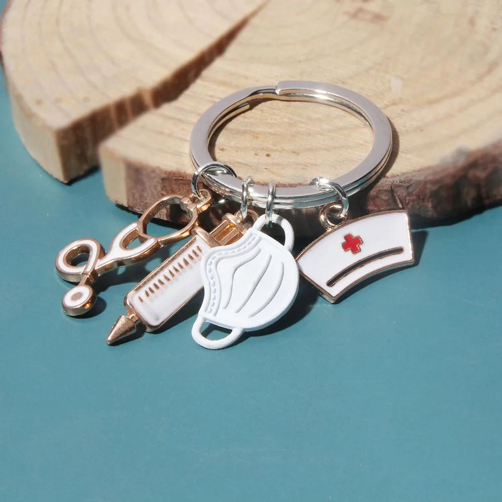 Nurse Keychain,Nursing Graduation Gift for Nurses Women,Mask Medical Tool Injection Syringe Stethoscope Nurse Cap Assistant