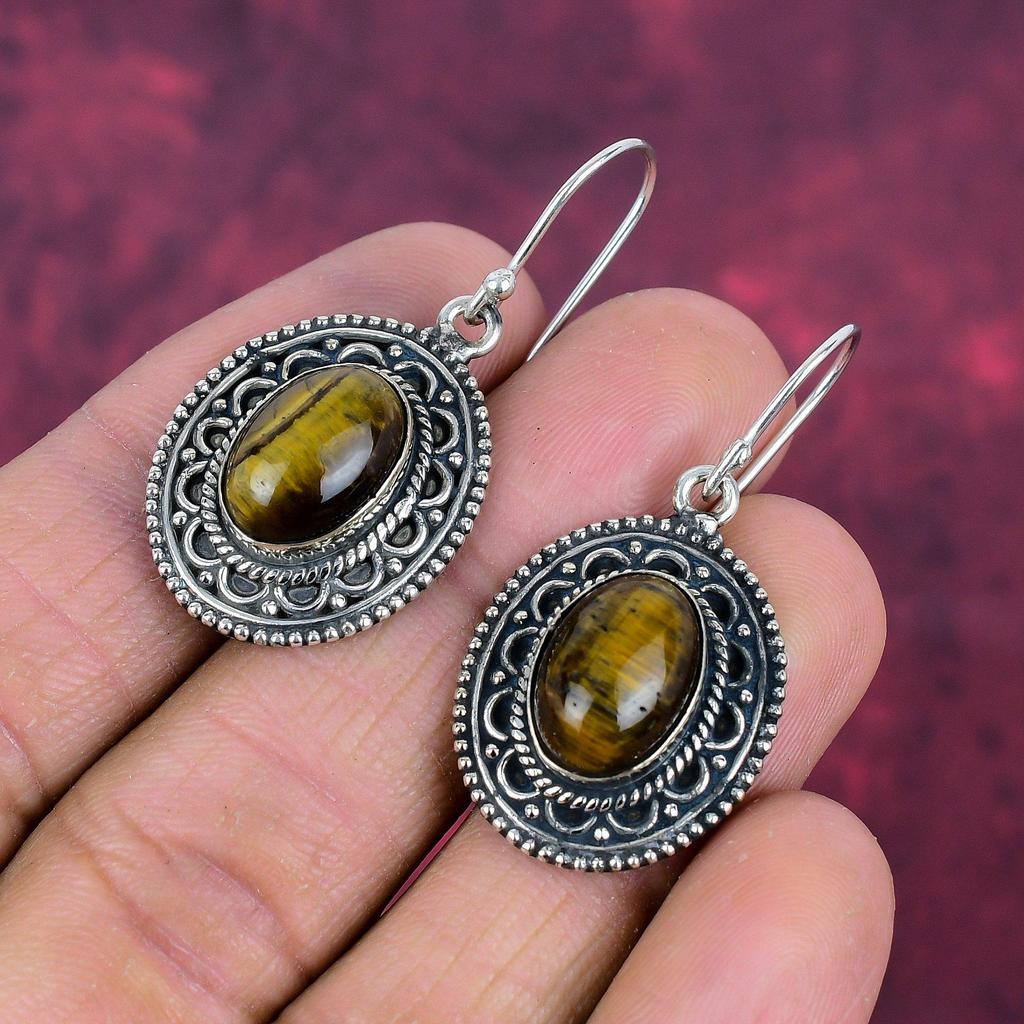 Серьги из чистого серебра 925 пробы с тигровым глазом, серьги с драгоценными камнями ручной работы, подарок маме, антикварные ювелирные изделия