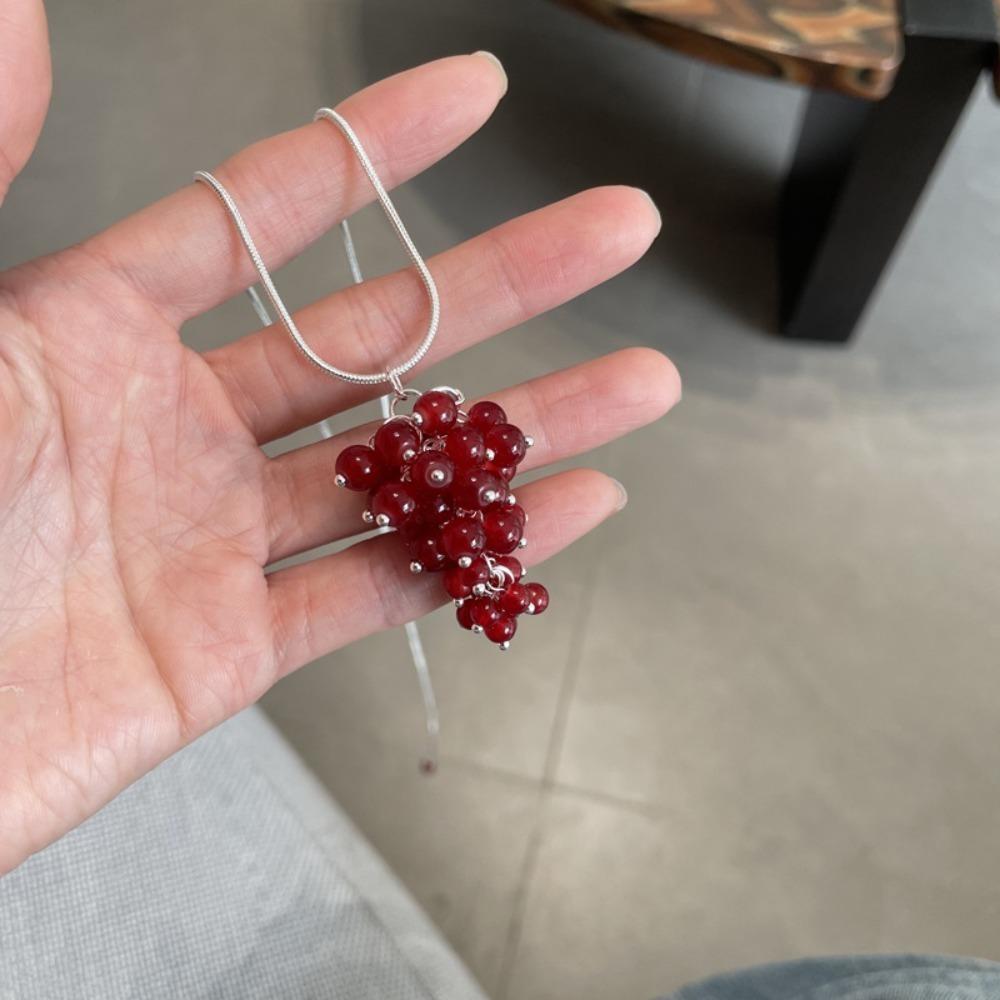 Silver Grapes Pendant Necklace Jewelry Pearl Grape Sweater Chain Grape Cluster Necklace Summer