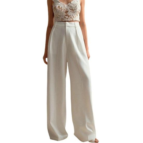 Женские брюки с высокой талией, застежкой-молнией, прямые, широкие, длинные брюки с карманами, однотонные брюки для поездок на работу