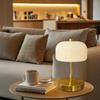 Gormena Cordless Table Lamp with Glass Shade, Stylish Japanese Style, Bedside Lamp, Ambient Lighting, 3 Color Modes, Stepless Dimming, USB