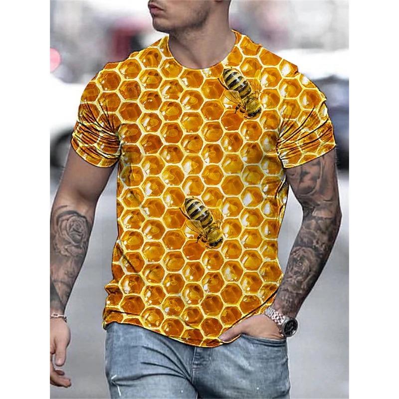 Летняя футболка с круглым вырезом и милым принтом пчелы, 3D-печать, модная, повседневная, с коротким рукавом, мужская