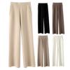 Женские брюки эластичные с высокой посадкой свободные с широкими штанинами однотонные прямые простые