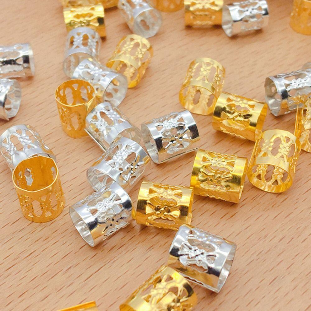 50 шт. Серебряные бусины для дредов Золотые трубки для плетения волос Африканские кольца для волос для женщин и девушек