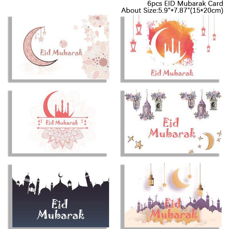 6 шт. пригласительных билетов на Ид Мубарак с конвертом, подарочные украшения на Рамадан, поздравительная открытка, исламский мусульманский декор на Ид 2024
