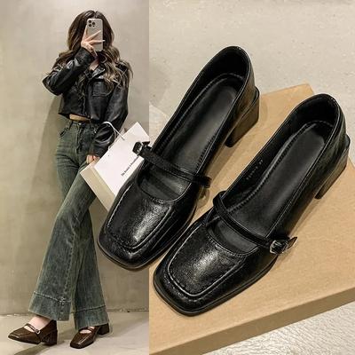 2024 Новые универсальные брендовые туфли на высоком каблуке для женщин, сексуальные туфли с квадратным носком и неглубоким ртом, модные ретро-туфли с пряжкой на высоком каблуке