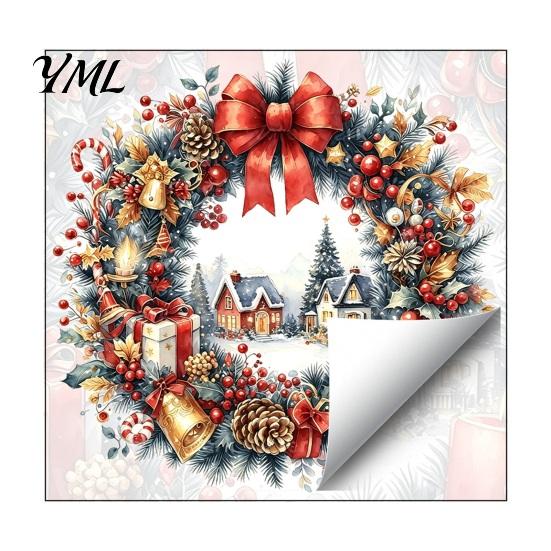 Removable PVC Window Film Watercolor Christmas Wreath Static Cling, Reusable Xmas Sticker with Red Bow Indoor Outdoor Holiday Ornaments Winter