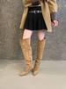 New pleated thin high-heeled piled boots, European and American boots, belt buckle but knee square head high boots