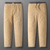 Winter Men Pants Thick Fleece Drawstring Elastic Waist Heat Retention Zipper Pockets Solid Color Warm Sport Travel Work Trousers