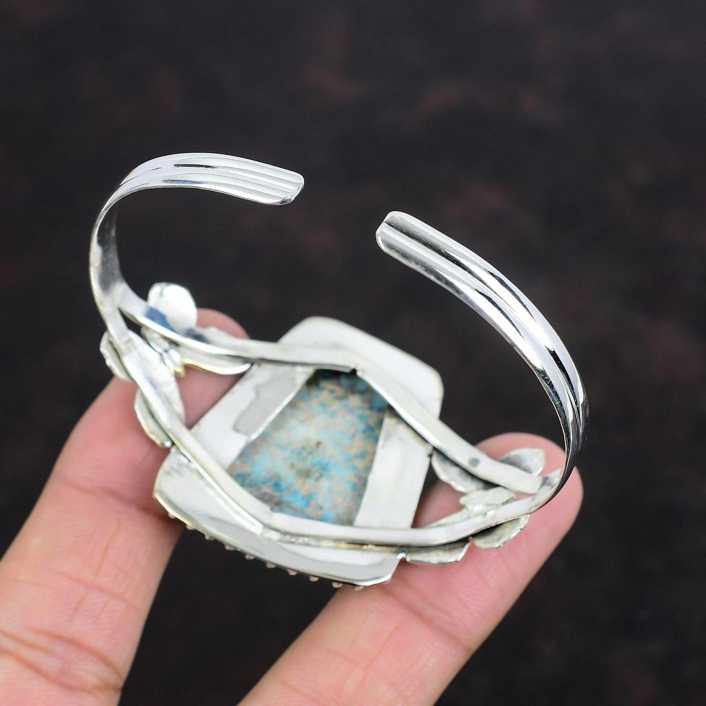 Blue Sea Sediment Jasper Bangle Gemstone Butterfly Bangle 925 Sterling Silver Cuff Bracelet 18K Gold Plated Adjustable Bangle Gifts For Him