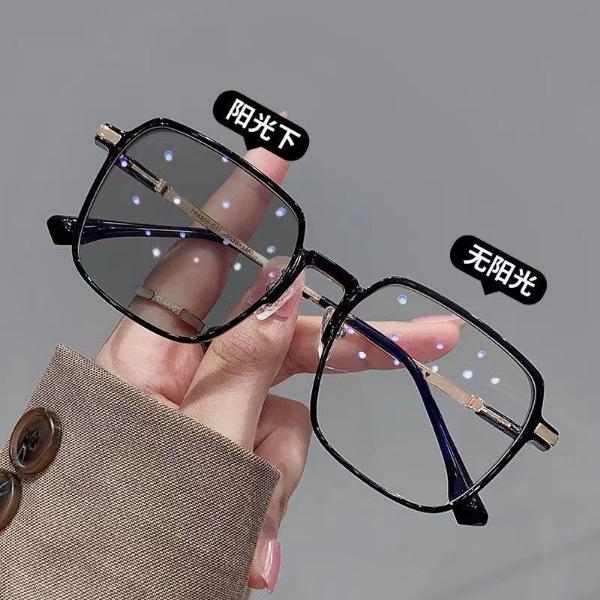 Trendy Women's Light-Changing Transparent Myopia Glasses with Slim Big Frame
