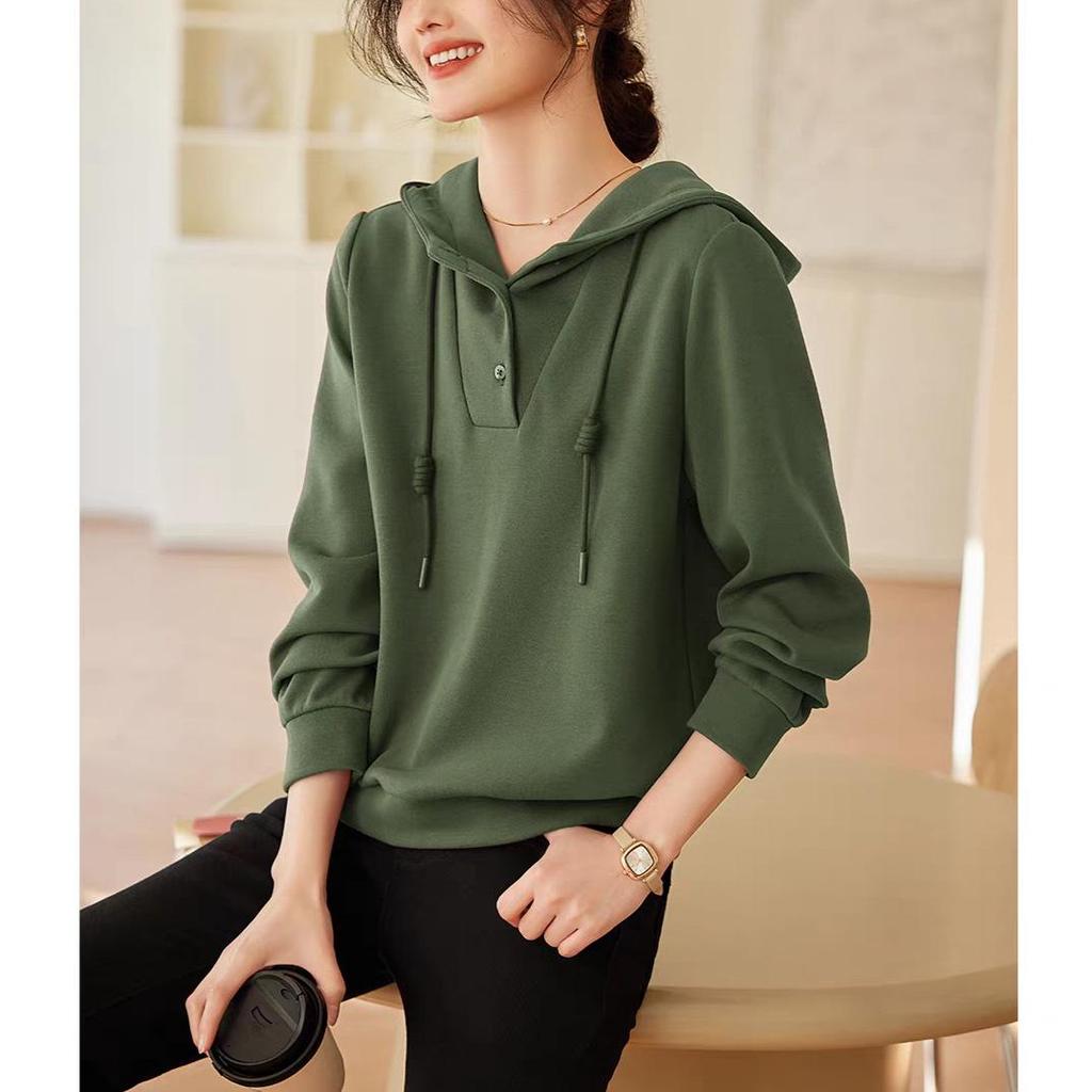 Женская повседневная толстовка с капюшоном - Коллекция Осень 2025, Свободный крой, Универсальный топ с длинным рукавом для женщин среднего возраста