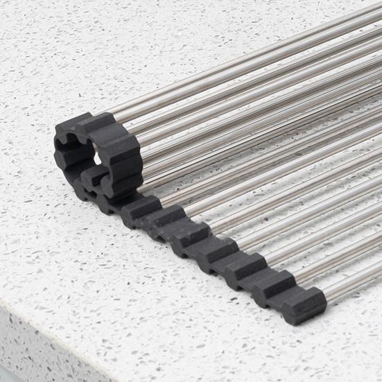 Yousheng Foldable Roll Up Dish Drying Rack Stainless Steel Sink Roller Organizer Practical Kitchen Gadget for Fruits Vegetables Cutlery