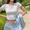 Высококачественная базовая женская короткая футболка с коротким рукавом и открытыми плечами, универсальный облегающий укороченный топ в минималистичном стиле