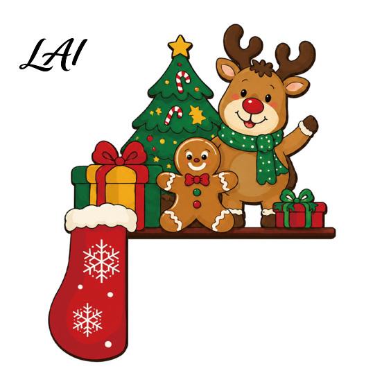 Christmas Party Supplies for House Wooden Door Topper Stickers Seasonal Frame Decoration L-shaped Corner Sign Cabin Home Wall Art Holiday