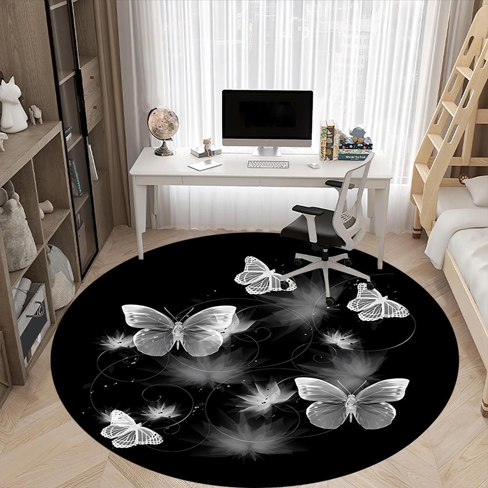 1pc Butterfly Pattern Chair Carpet for Office, Soft, Non-Slip Polyester Mat, Office, Entryway, Living Room, Bedroom, yy251207242
