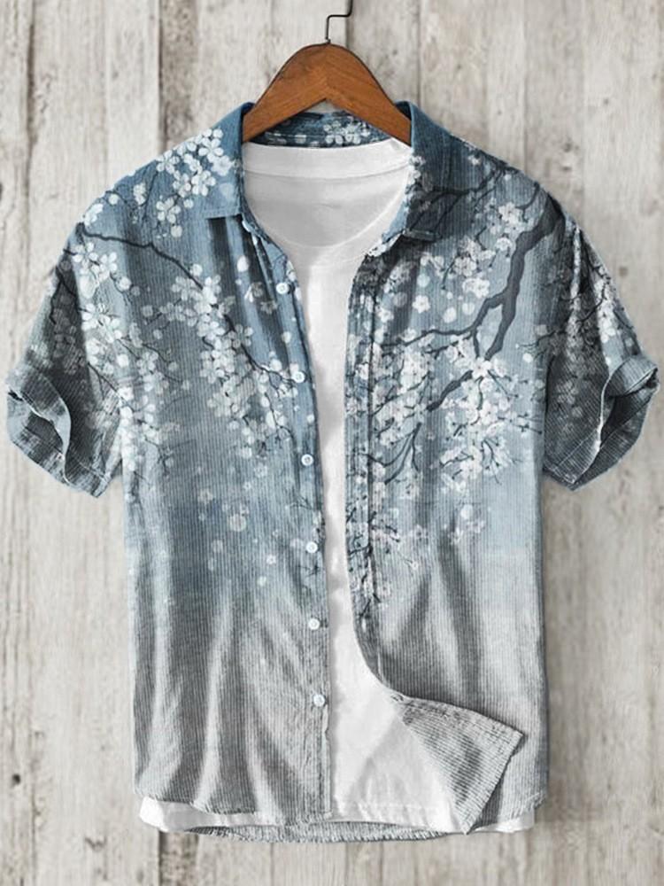 Summer men's retro ethnic style shirt linen plum blossom national bamboo 1D digital printing youth fashion trend wholesale