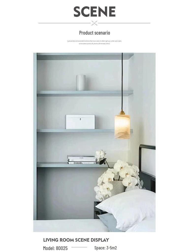 Spanish Alabaster Bedside Pendant Light - Minimalist Design for Master Bedroom, Hallway, or Foyer