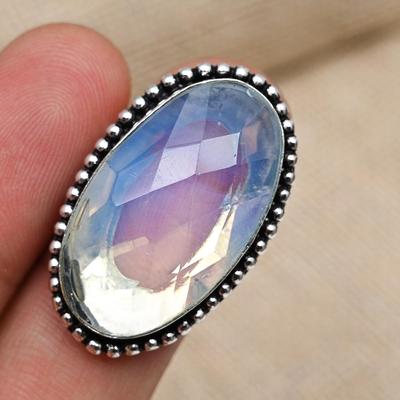 Обручальное кольцо ювелирных изделий стерлингового серебра Milky Opal Gemstone 925 Handmade для нее
