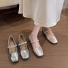 French Silver Thick Heel Square Head Mary Jane Single Shoes Women's 2025 Summer New Models with Skirt Velcro Light Mouth Small Leather Shoes