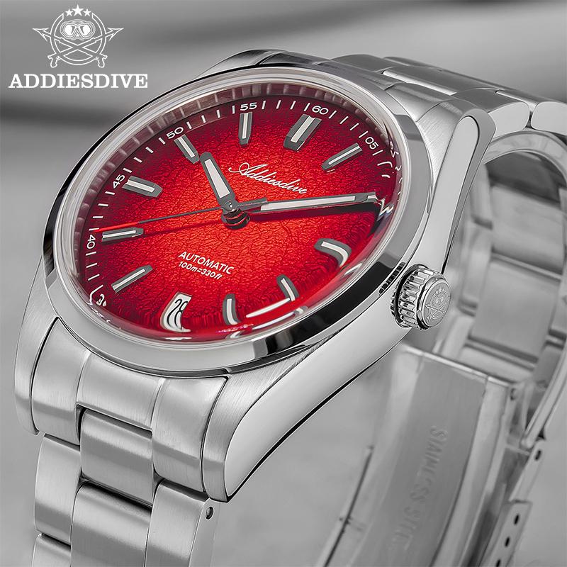 ADDIESDIVE Мужские часы 39 мм Автоматические 8215 Механические наручные часы 100 м Водонепроницаемые Дайвинг 316L Нержавеющая сталь Куполообразное стекло Люминесцентные