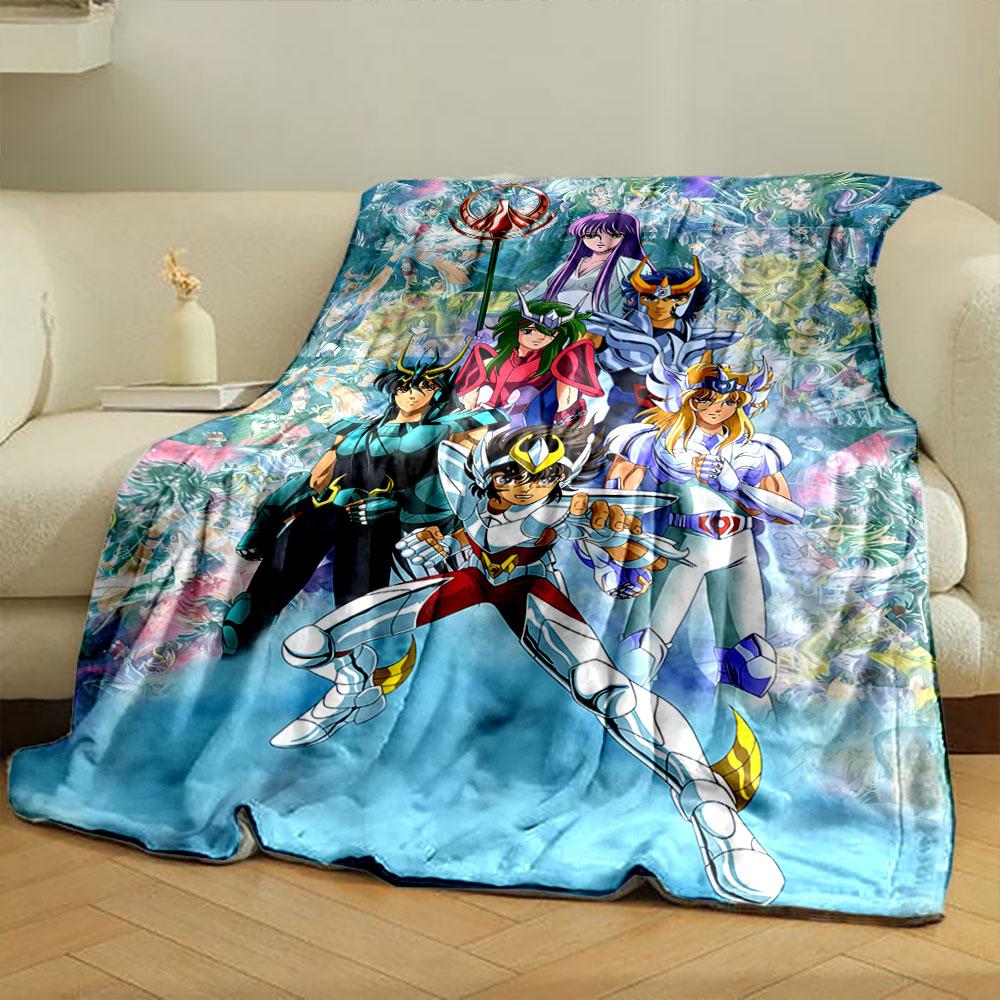 Five armored characters posed heroically amid a vibrant collage background. for all seasons blanket lunch break throw gift