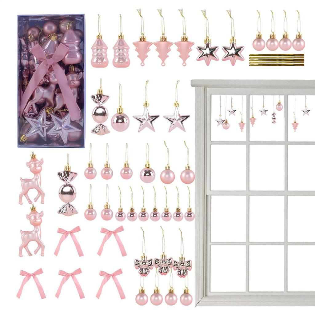 45PCS Christmas Tree Ornaments Set Winter Holiday Decoration Pendants Christmas Tree Ball Decorations for Railing Window