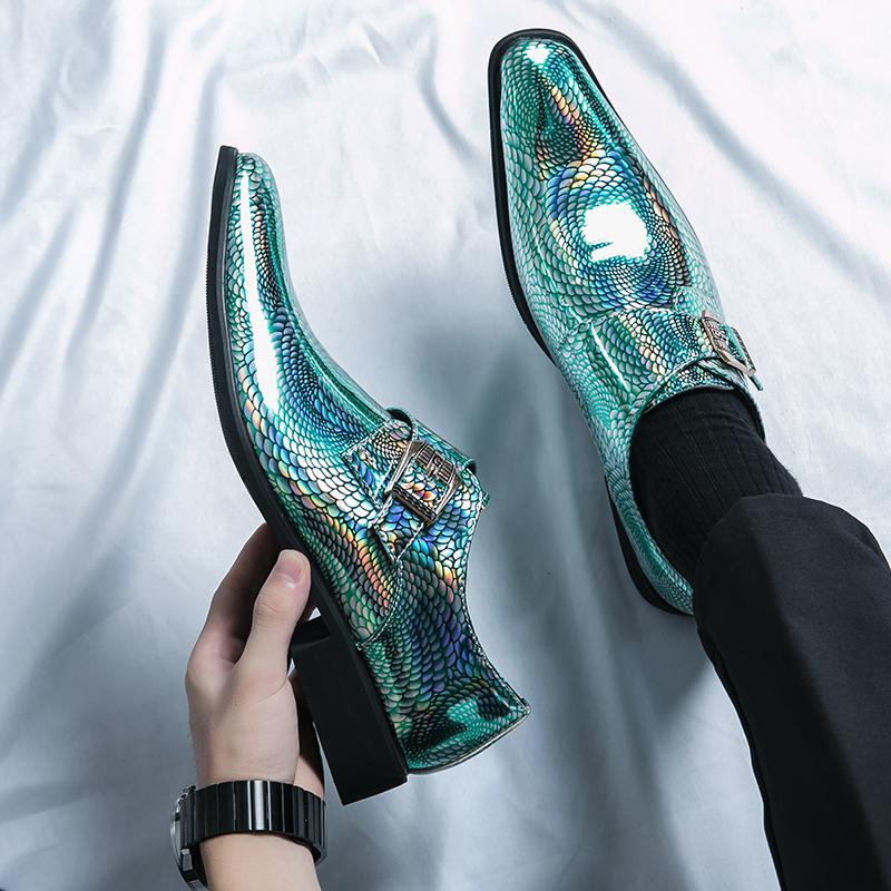 Мода Новые Дизайнерские Модные Мужские Туфли Оксфорды с Ремешком Монк из Змеиной Кожи Мокасины Свадебные Выпускные Вечерние Туфли Zapatos Hombre