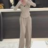 Women's Solid Color Zipper Hooded Cardigan Sweater Two-Piece Suit for Autumn/Winter Casual Fashion.