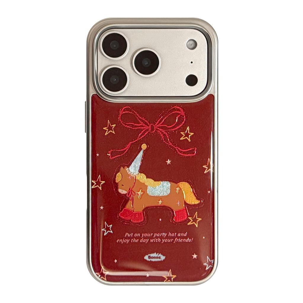 Позолоченный чехол для мобильного телефона Pony iPhone17promax 13 Праздничный красный 16 Apple 17 и другие модели