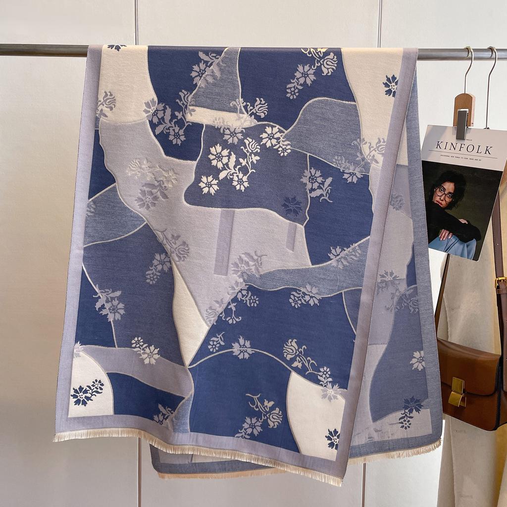 Printed Imitation Cashmere Scarf Women'S High-End Sense Plant Flower Warm Shawl Fashion Commuter Neck Protection Cold Scarf