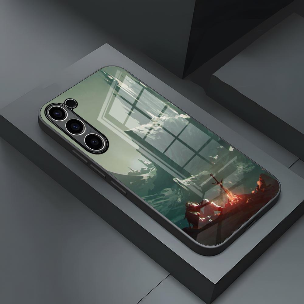 Чехол для телефона D-Dark S-Souls для S24 Ultra Samsung S23 Fe S22 S20 S21 Plus Galaxy A54 A34 A24 A53 Note 20 Стеклянная крышка